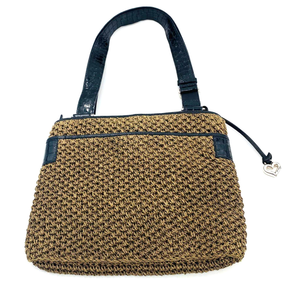 Brighton Brown Black Woven Straw and Leather Messenger Shoulder Bag - Picture 2 of 11